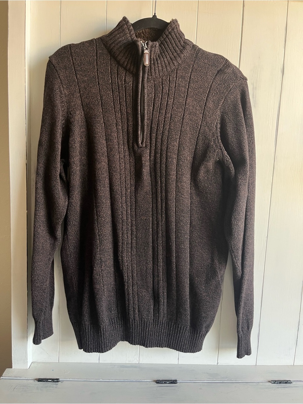 Oscar de la Renta Men’s Chocolate Brown Ribbed Half-Zip Sweater